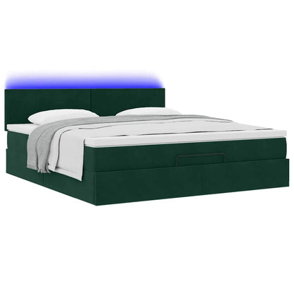 Ottoman-Bett mit Matratze & LEDs Dunkelgrün 180x200 cm Samt