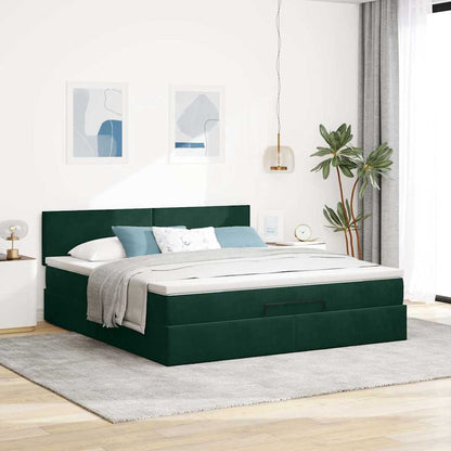 Ottoman-Bett mit Matratze & LEDs Dunkelgrün 180x200 cm Samt