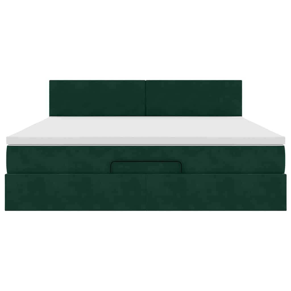 Ottoman-Bett mit Matratze & LEDs Dunkelgrün 180x200 cm Samt