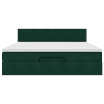 Ottoman-Bett mit Matratze & LEDs Dunkelgrün 180x200 cm Samt