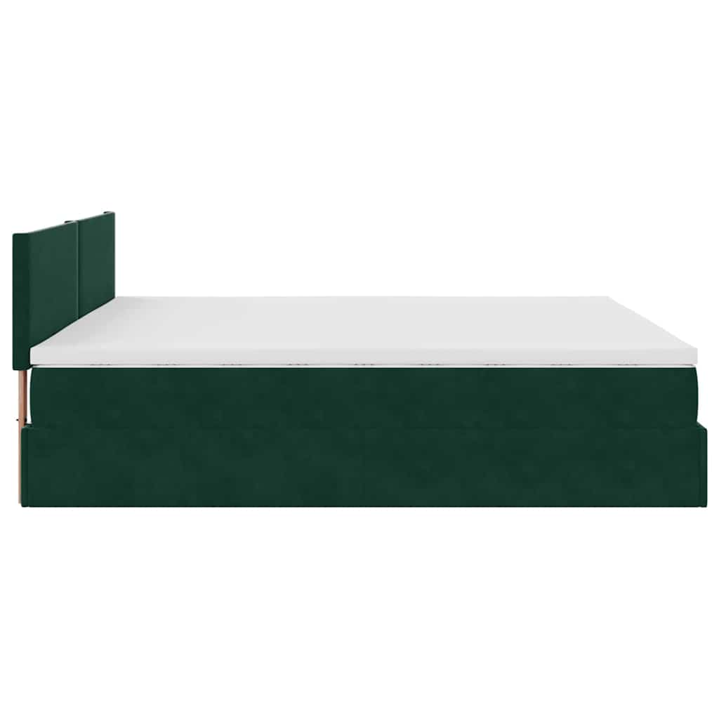 Ottoman-Bett mit Matratze & LEDs Dunkelgrün 180x200 cm Samt