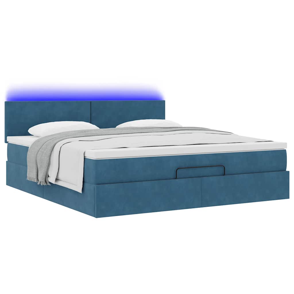 Lit ottoman avec matelas et LED bleu foncé 180x200 cm velours