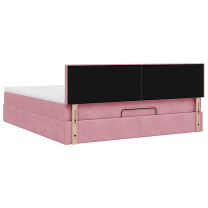 Ottomane Bett mit Matratze & LEDs Rosa 180x200 cm Samt
