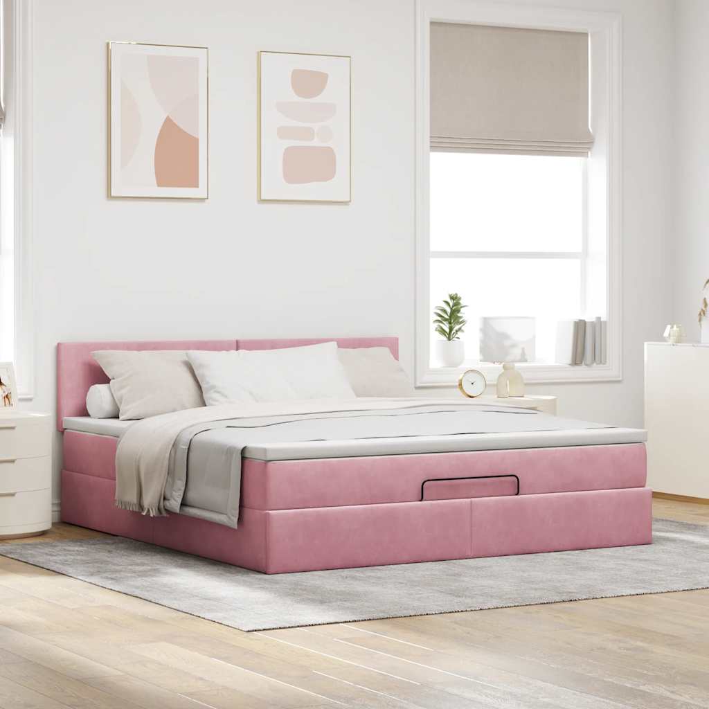 Ottomane Bett mit Matratze & LEDs Rosa 180x200 cm Samt