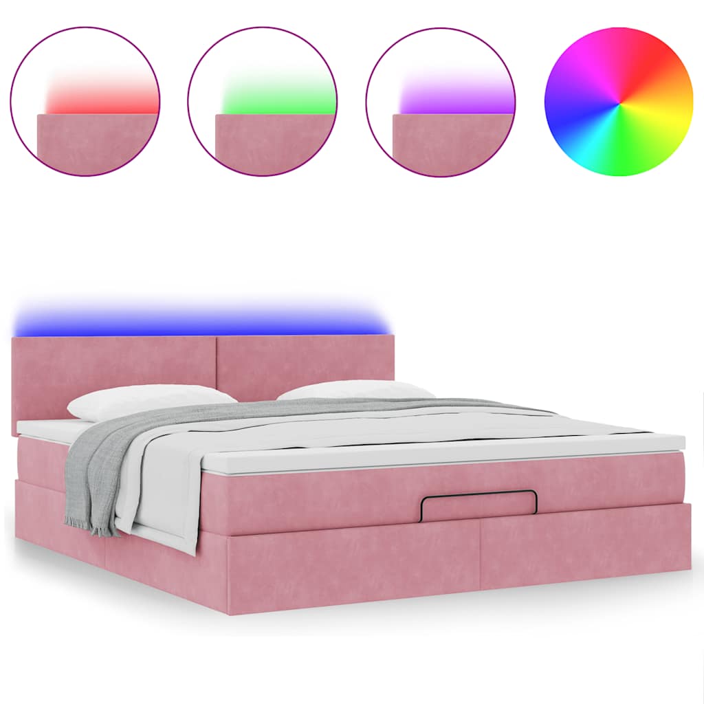 Ottomane Bett mit Matratze & LEDs Rosa 180x200 cm Samt