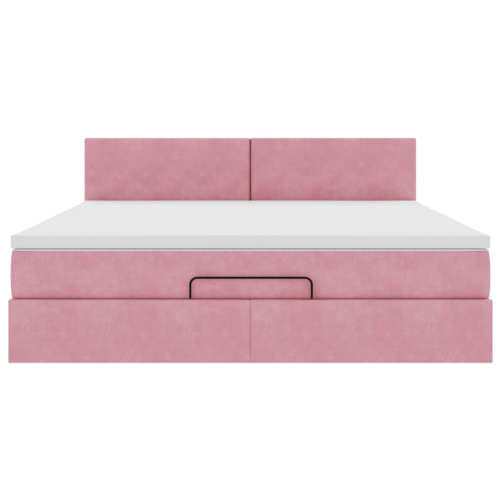 Ottomane Bett mit Matratze & LEDs Rosa 180x200 cm Samt