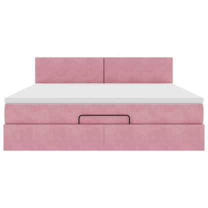 Ottomane Bett mit Matratze & LEDs Rosa 180x200 cm Samt