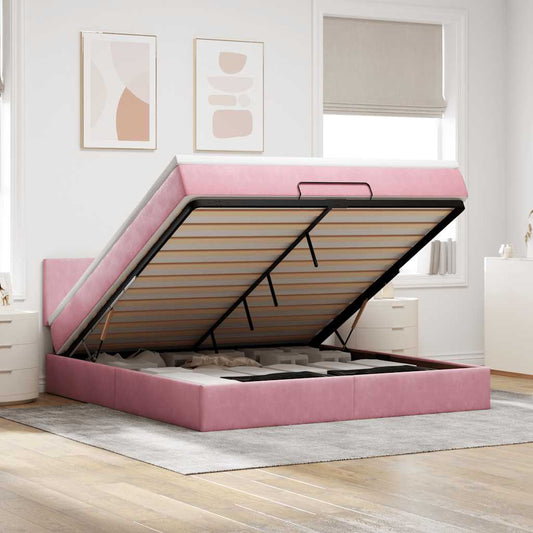Ottomane Bett mit Matratze & LEDs Rosa 180x200 cm Samt