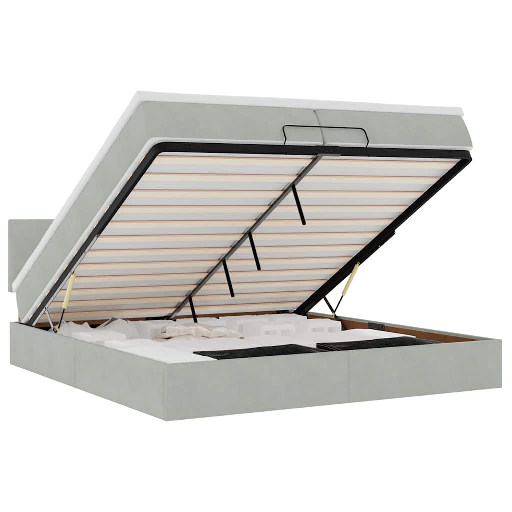 Ottoman-Bett mit Matratzen & LEDs Hellgrau 200x200 cm Samt