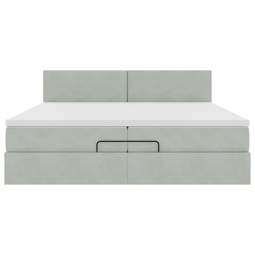 Ottoman-Bett mit Matratzen & LEDs Hellgrau 200x200 cm Samt