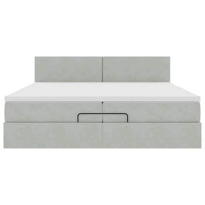 Ottoman-Bett mit Matratzen & LEDs Hellgrau 200x200 cm Samt