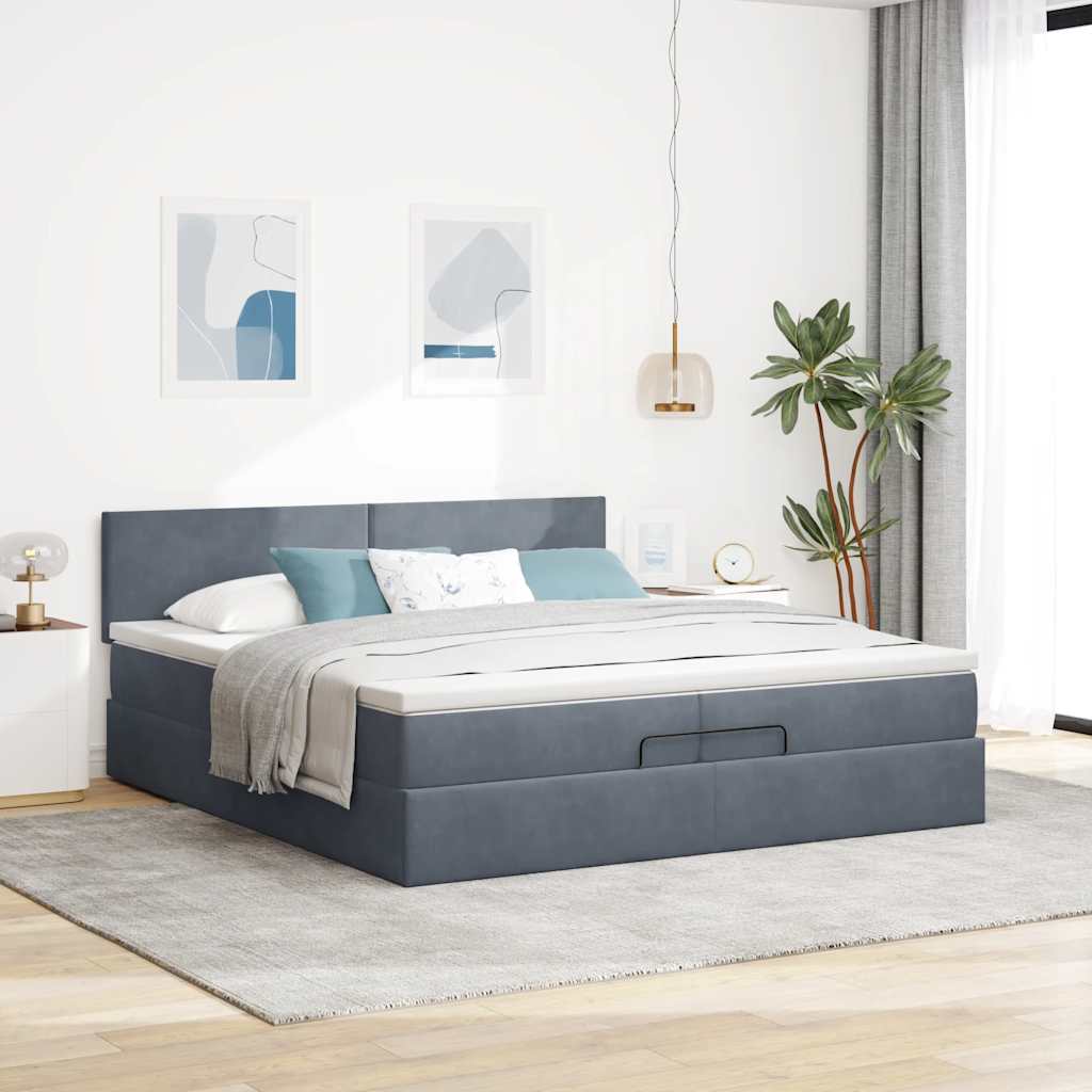 Ottoman-Bett mit Matratzen & LEDs Dunkelgrau 200x200 cm Samt