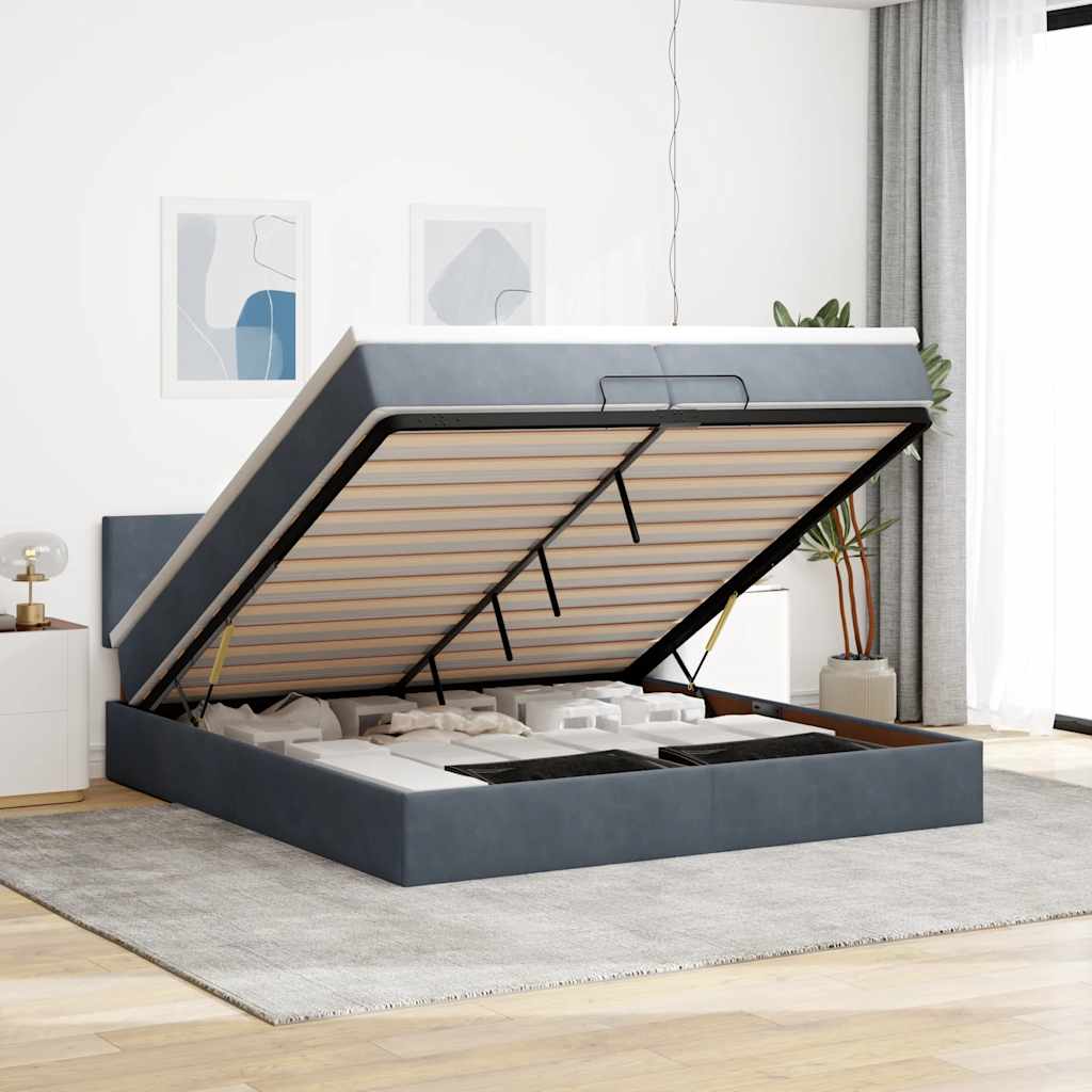 Ottoman-Bett mit Matratzen & LEDs Dunkelgrau 200x200 cm Samt