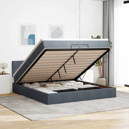 Ottoman-Bett mit Matratzen & LEDs Dunkelgrau 200x200 cm Samt