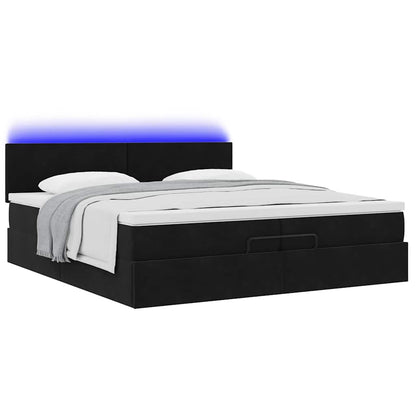 Ottoman-Bett mit Matratzen & LEDs Schwarz 200x200 cm Samt
