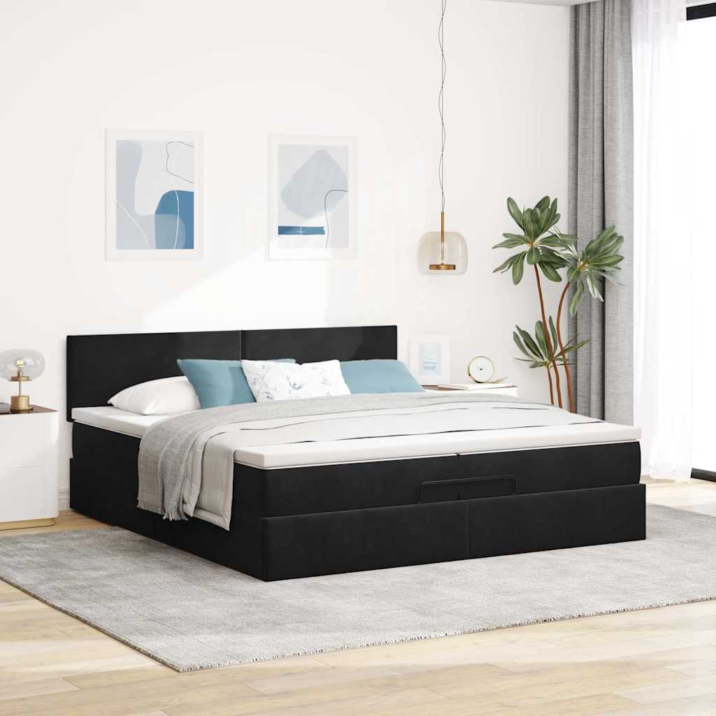 Ottoman-Bett mit Matratzen & LEDs Schwarz 200x200 cm Samt