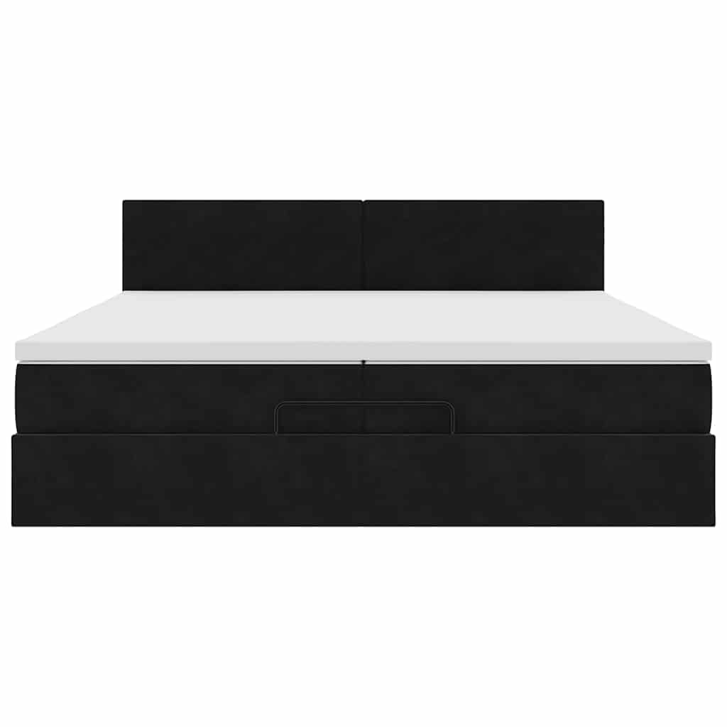 Ottoman-Bett mit Matratzen & LEDs Schwarz 200x200 cm Samt