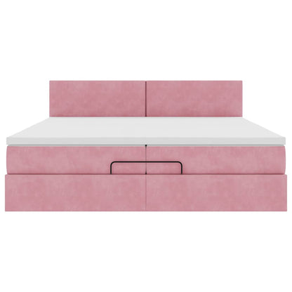 Ottoman-Bett mit Matratzen & LEDs Rosa 200x200 cm Samt