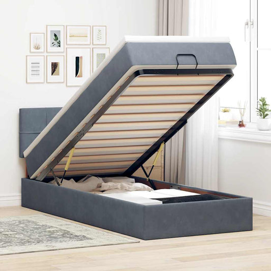 Lit ottoman avec matelas et LED gris foncé 80x200 cm velours