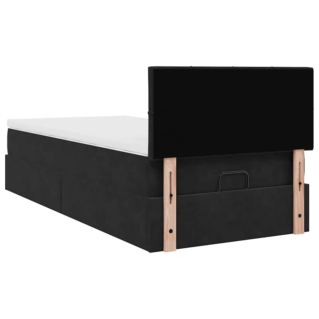 Ottomane Bett mit Matratze & LEDs Schwarz 80x200 cm Samt