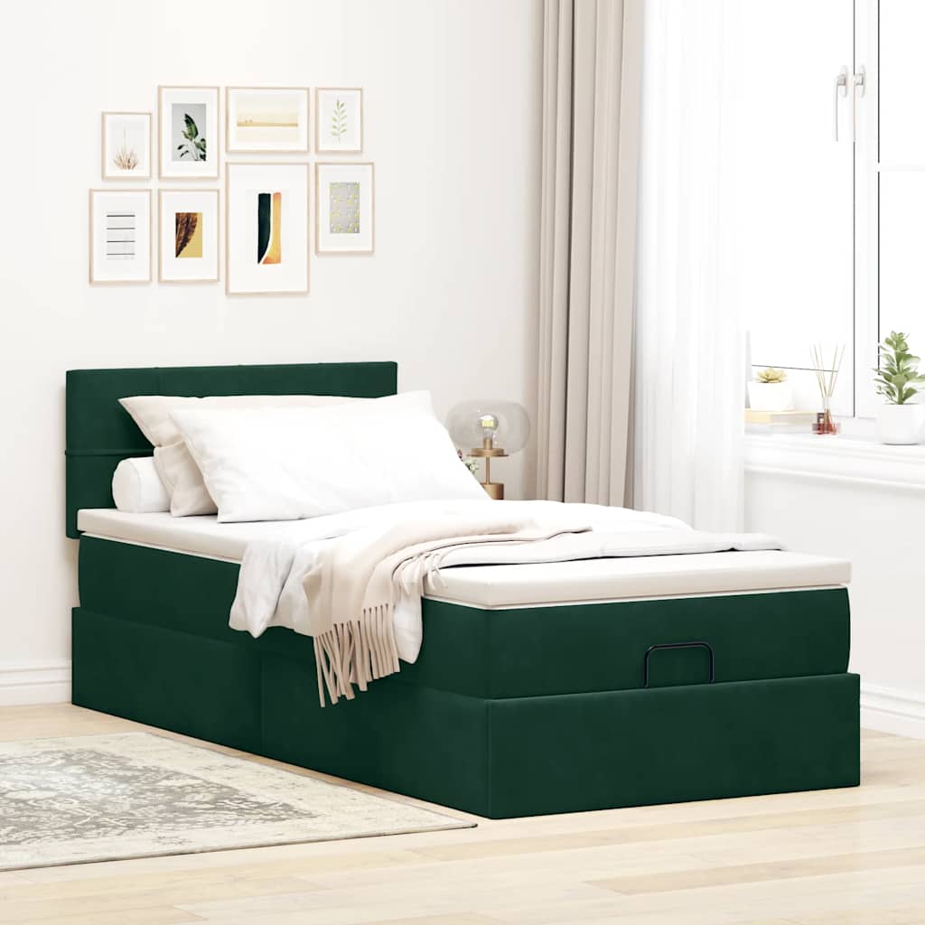 Ottomane Bett mit Matratze & LEDs Dunkelgrün 80x200 cm Samt