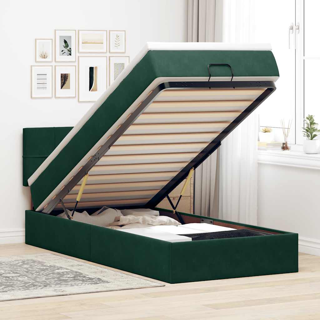 Ottomane Bett mit Matratze & LEDs Dunkelgrün 80x200 cm Samt