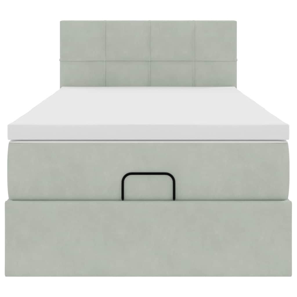 Ottoman-Bett mit Matratze & LEDs Hellgrau 90x190 cm Samt