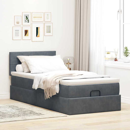 Ottoman-Bett mit Matratze & LEDs Dunkelgrau 90x190 cm Samt