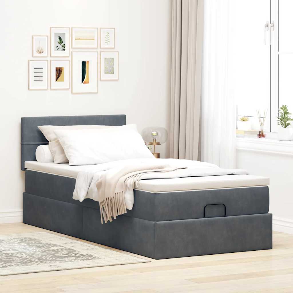 Ottoman-Bett mit Matratze & LEDs Dunkelgrau 90x190 cm Samt