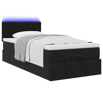Ottoman-Bett mit Matratze & LEDs Schwarz 90x190 cm Samt