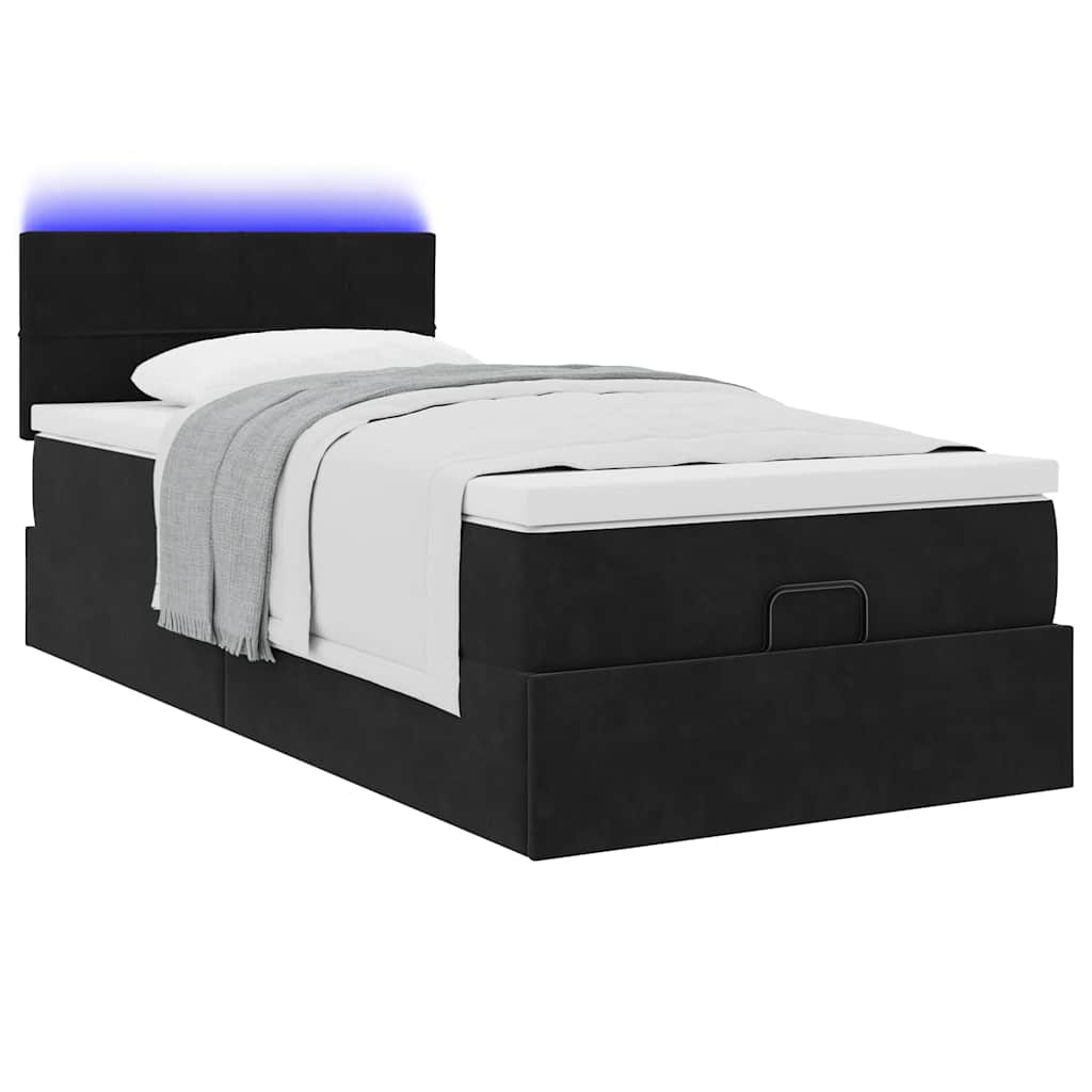Ottoman-Bett mit Matratze & LEDs Schwarz 90x190 cm Samt