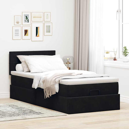 Ottoman-Bett mit Matratze & LEDs Schwarz 90x190 cm Samt