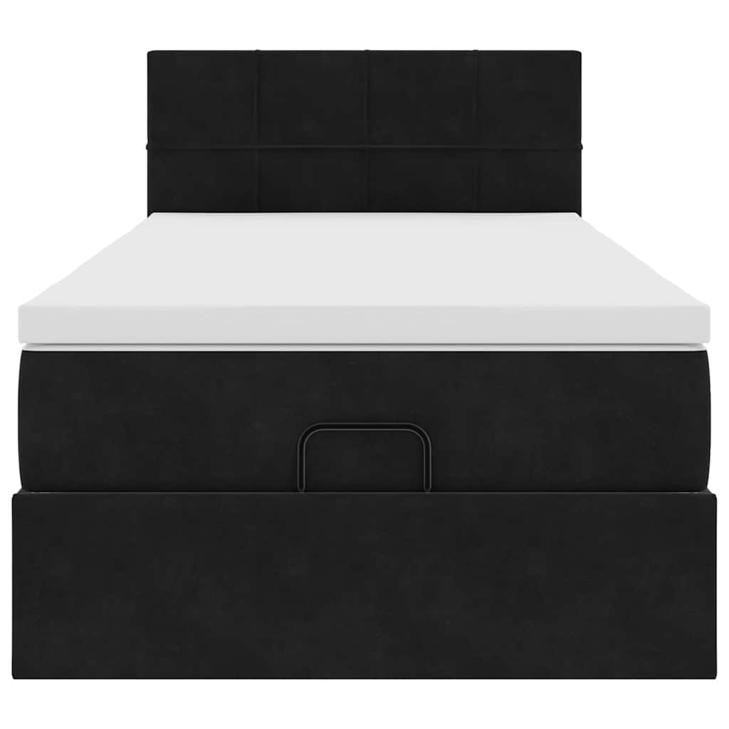 Ottoman-Bett mit Matratze & LEDs Schwarz 90x190 cm Samt