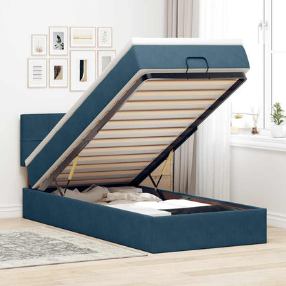 Ottoman-Bett mit Matratze & LEDs Dunkelblau 90x190 cm Samt