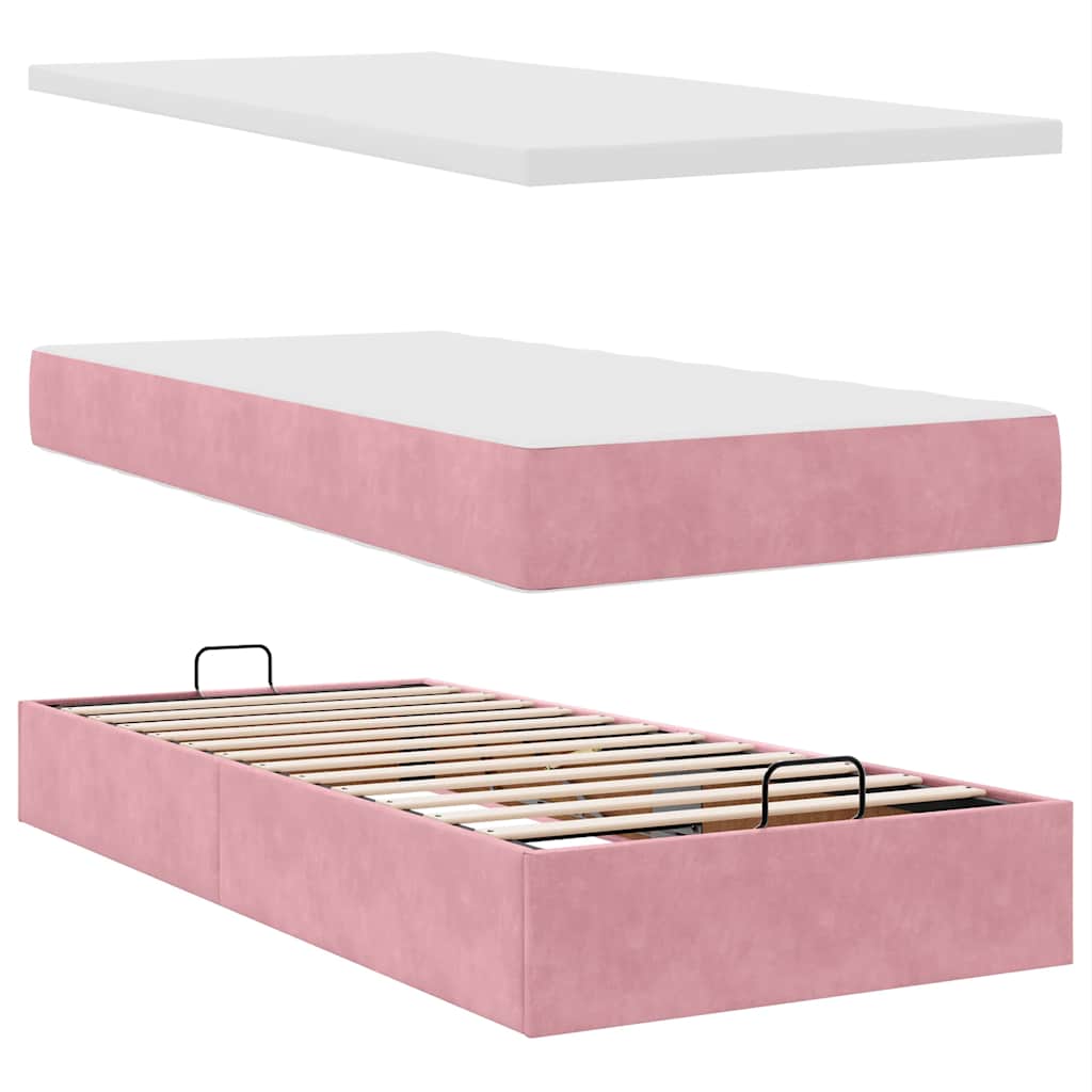 Ottoman-Bett mit Matratze & LEDs Rosa 90x190 cm Samt