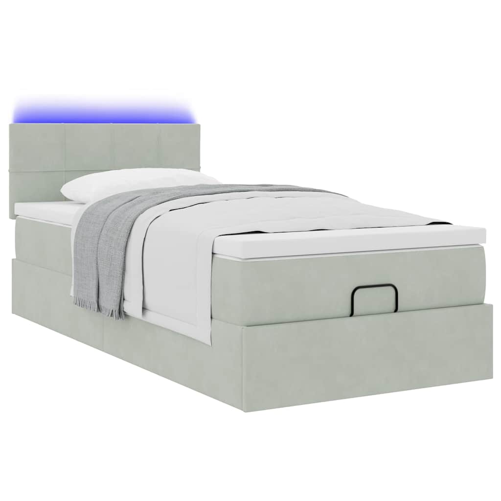 Ottoman-Bett mit Matratze & LEDs Hellgrau 90x200 cm Samt