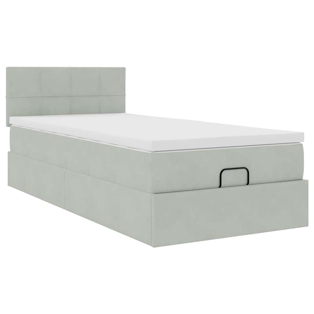 Ottoman-Bett mit Matratze & LEDs Hellgrau 90x200 cm Samt