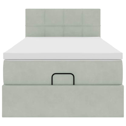 Ottoman-Bett mit Matratze & LEDs Hellgrau 90x200 cm Samt