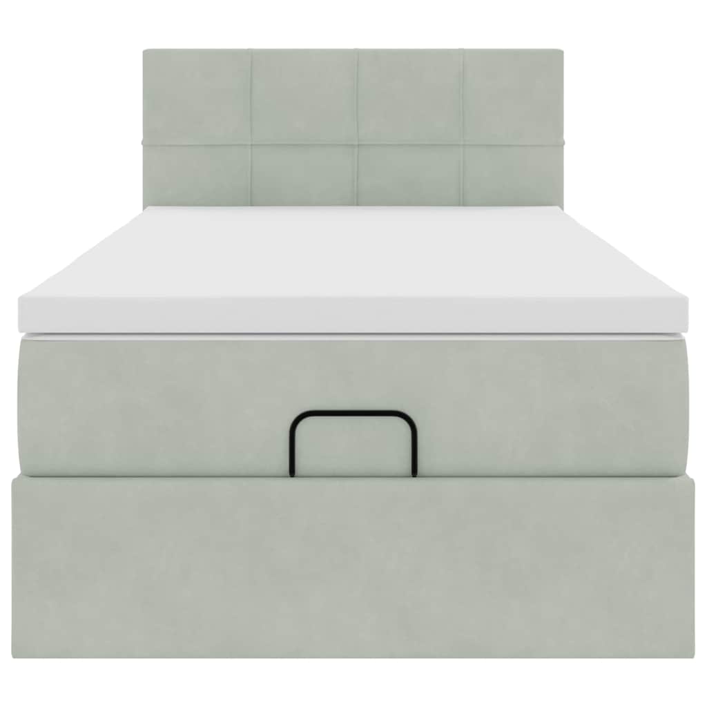 Ottoman-Bett mit Matratze & LEDs Hellgrau 90x200 cm Samt