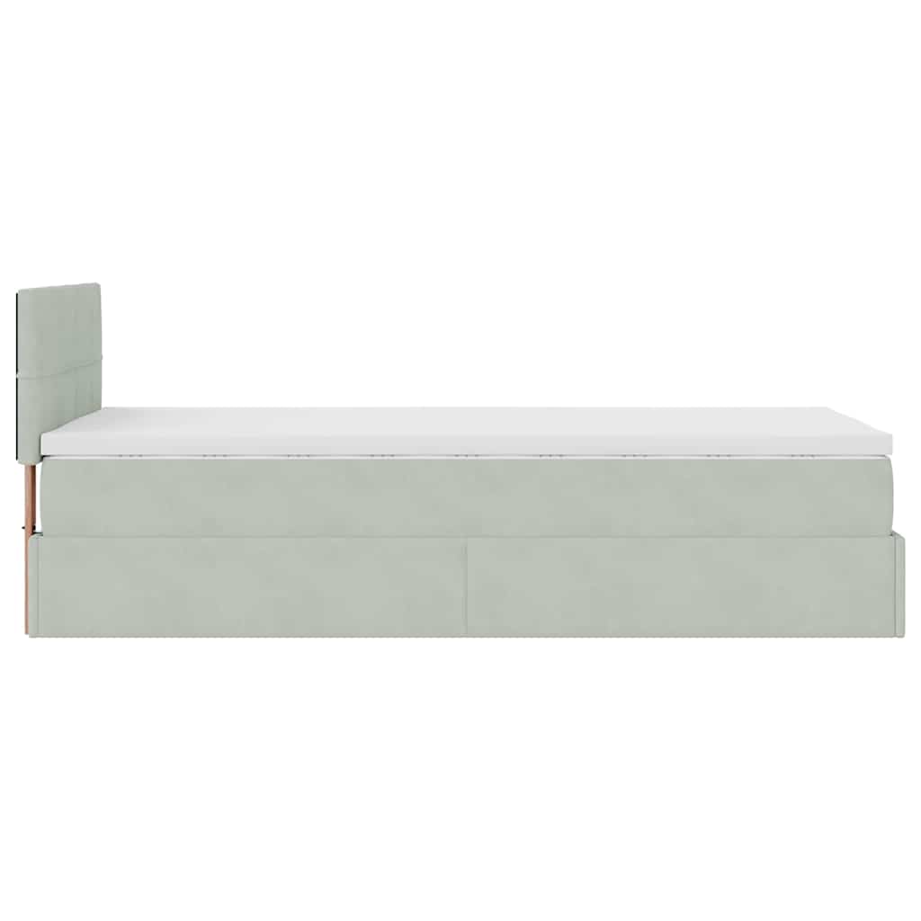 Lit ottoman avec matelas et LED gris clair 90x200 cm velours