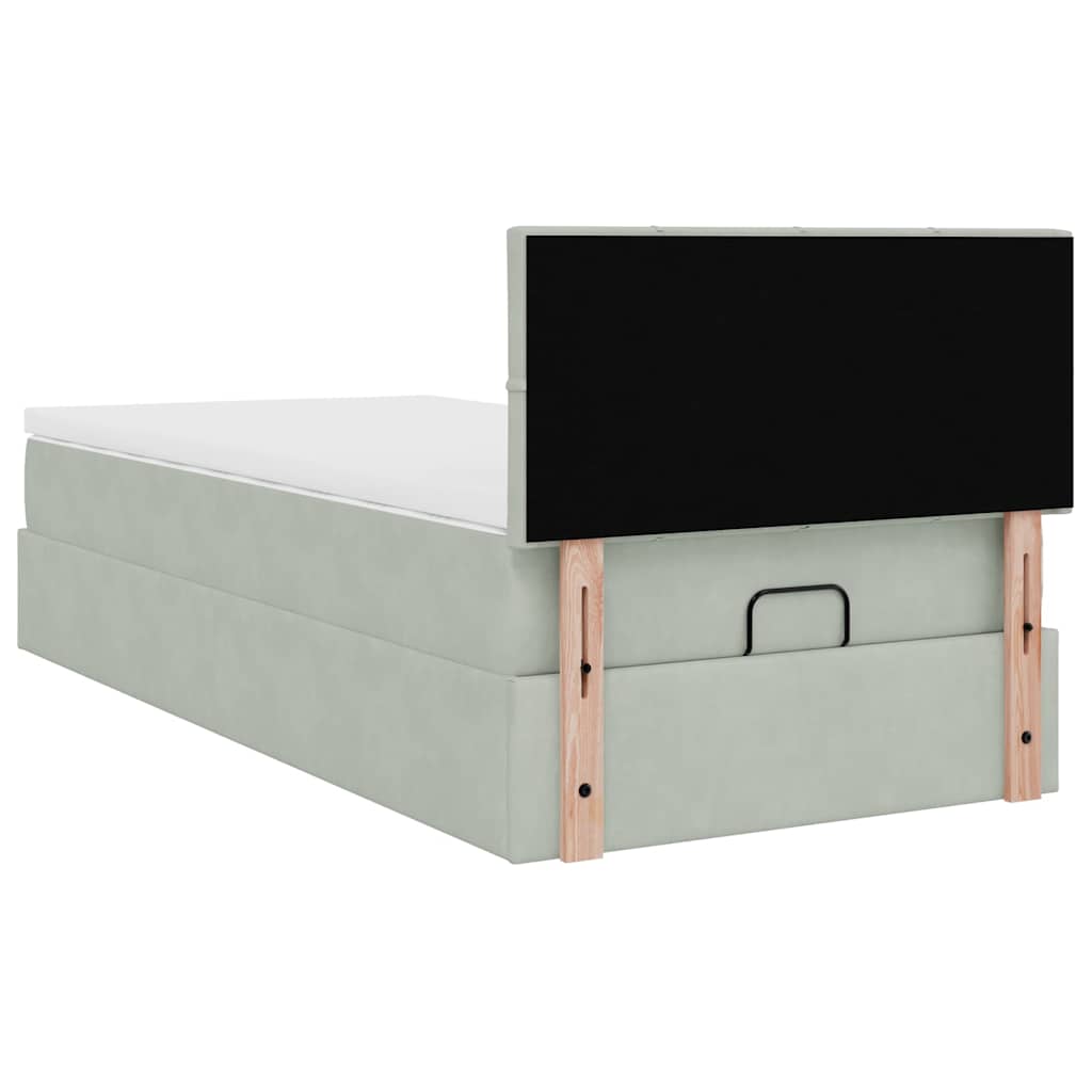 Ottoman-Bett mit Matratze & LEDs Hellgrau 90x200 cm Samt