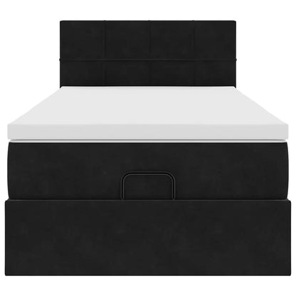 Ottoman-Bett mit Matratze & LEDs Schwarz 90x200 cm Samt