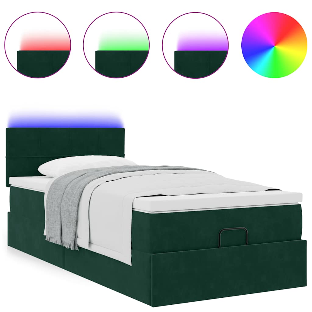 Ottomane Bett mit Matratze & LEDs Dunkelgrün 90x200 cm Samt