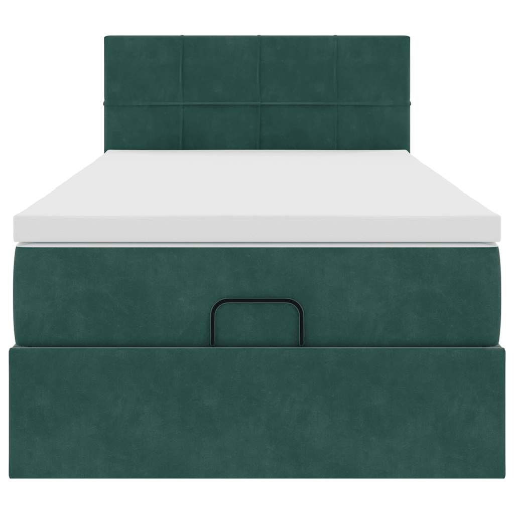 Lit ottoman avec matelas et LED vert foncé 90x200 cm velours