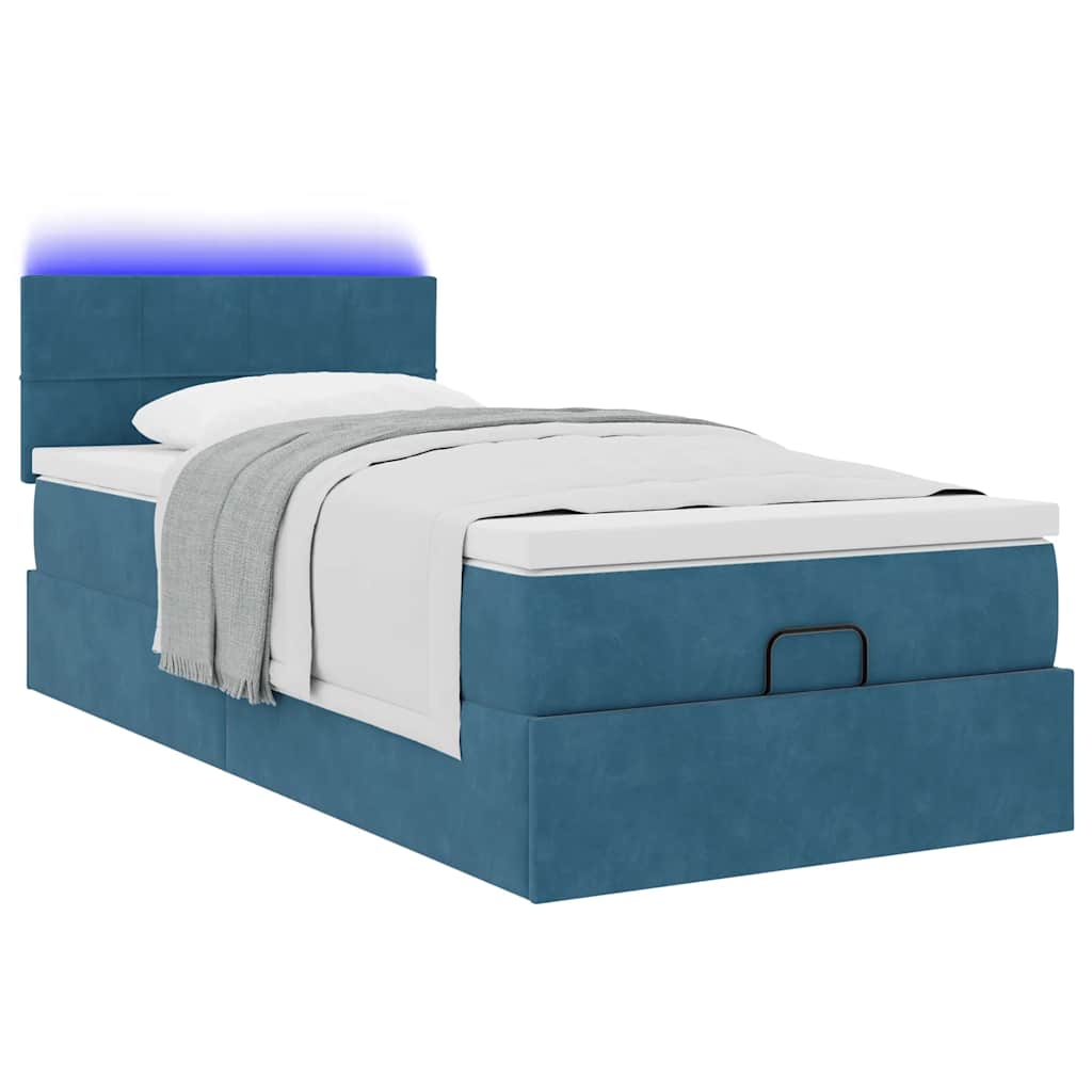 Lit ottoman avec matelas et LED bleu foncé 90x200 cm velours