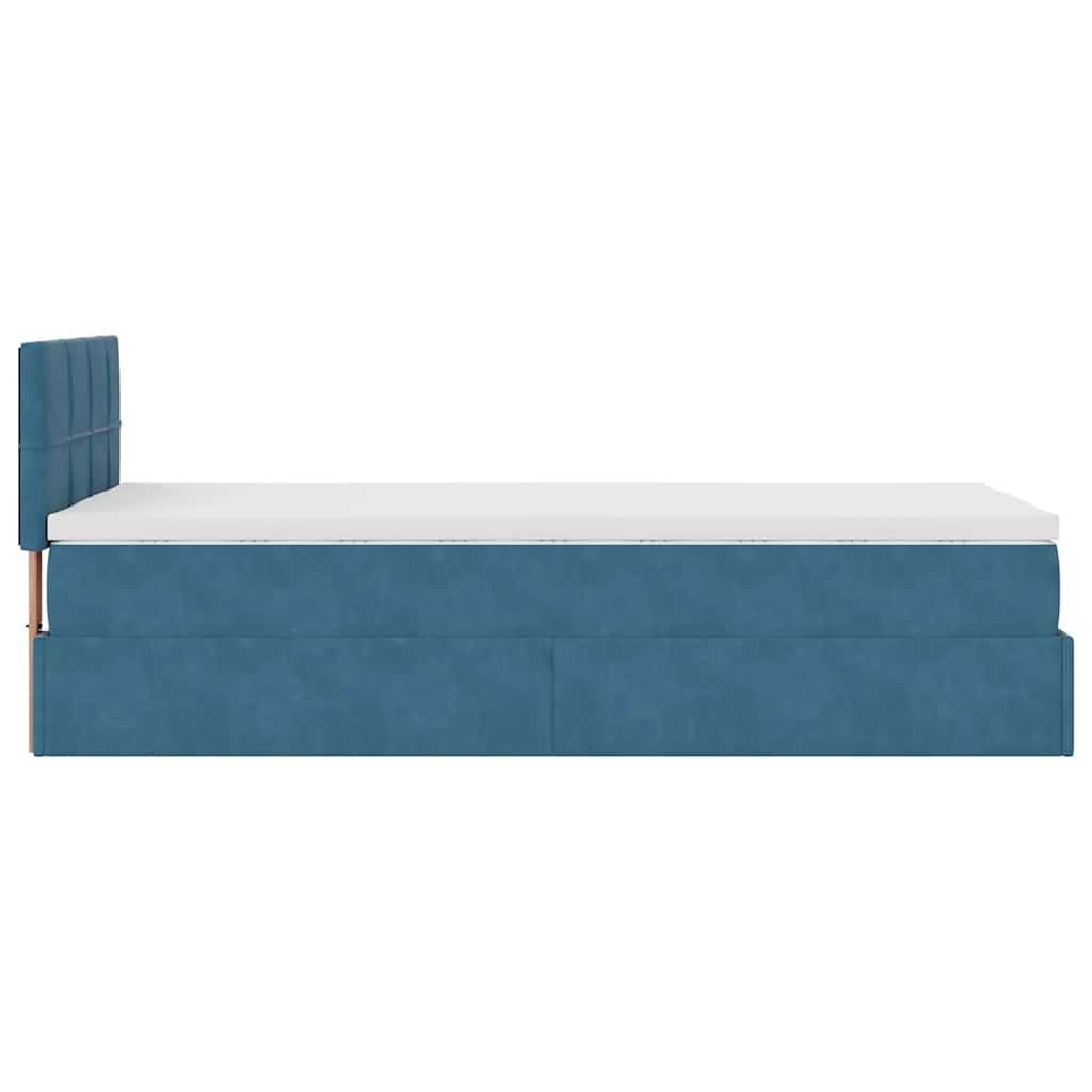 Lit ottoman avec matelas et LED bleu foncé 90x200 cm velours