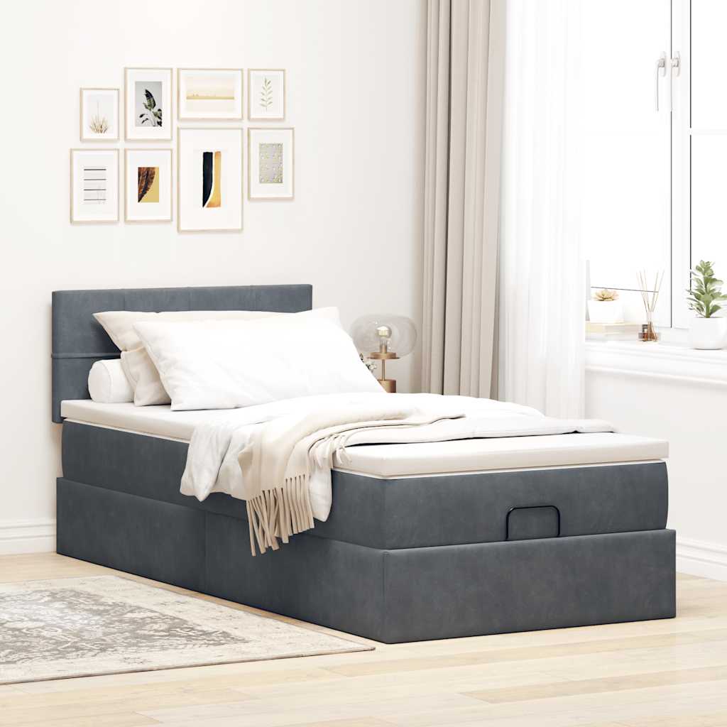 Lit ottoman avec matelas et LED gris foncé 100x200 cm velours