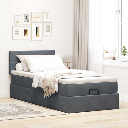 Ottoman-Bett mit Matratze & LEDs Dunkelgrau 100x200 cm Samt