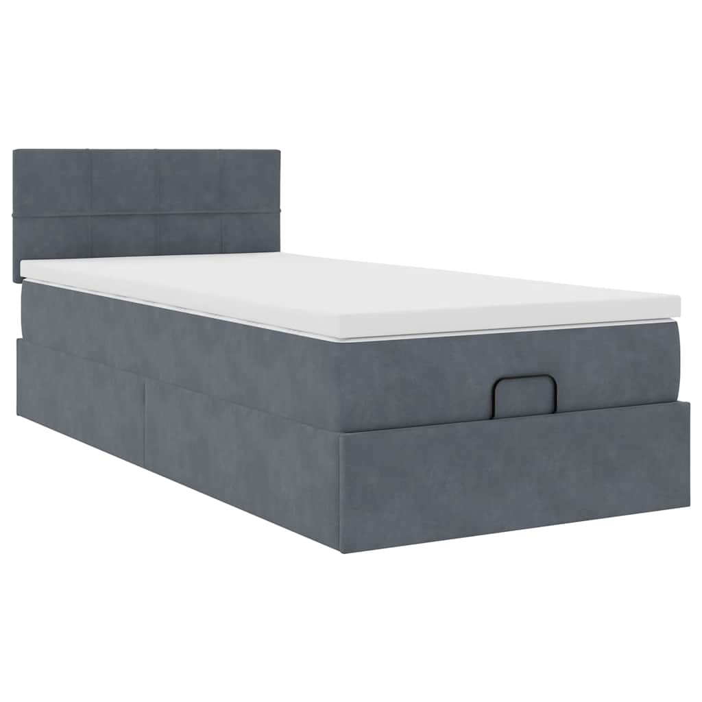 Lit ottoman avec matelas et LED gris foncé 100x200 cm velours