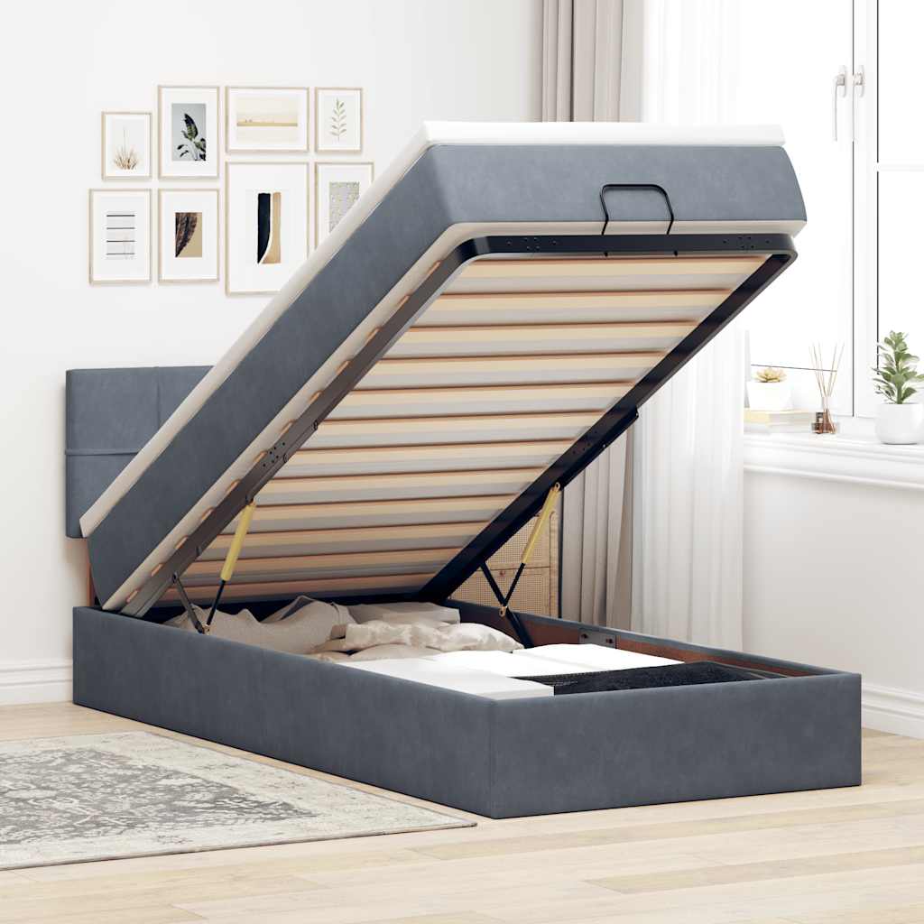 Ottoman-Bett mit Matratze & LEDs Dunkelgrau 100x200 cm Samt
